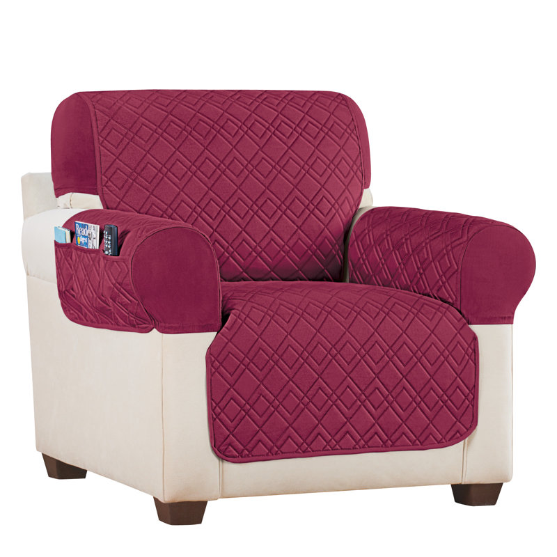 Housse pour fauteuil à coussin de rangement extensible Diamond texture, Bourgogne