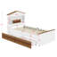 Lit simple en bois en forme de maison avec deux tiroirs de rangement intégrés-317538925