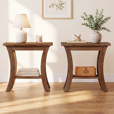 Ensemble de 2 tables de bout latérales en bois massif de 23,62 po avec tablette de rangement pour le salon, petit espace