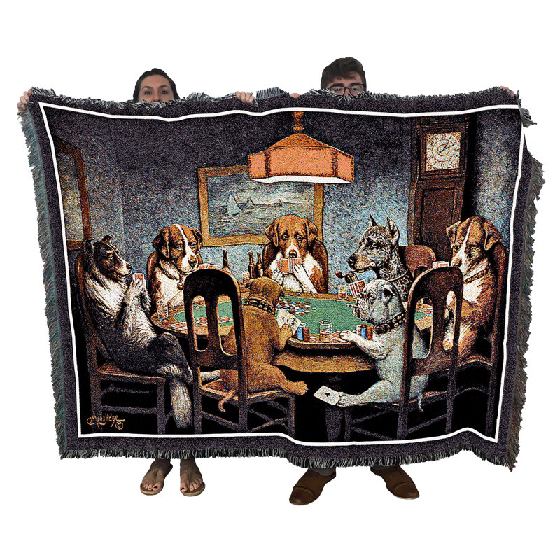 Couverture Pure Country Weavers « Chiens jouant au poker » - Un ami dans le besoin - Cassius Marcellus Coolidge - Tapisserie décorative amusante et mignonne, tissée en coton - Fabriqué aux États-Unis (183 x 137 cm)