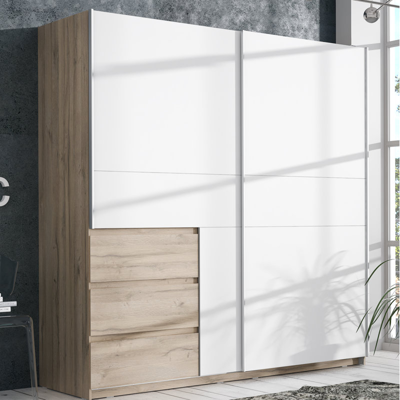 Kavalli 2 Door Sliding Wardrobe, 200,5 cm H x 200,1 cm W x 61,2 cm D, Artisan Eiche/Grey