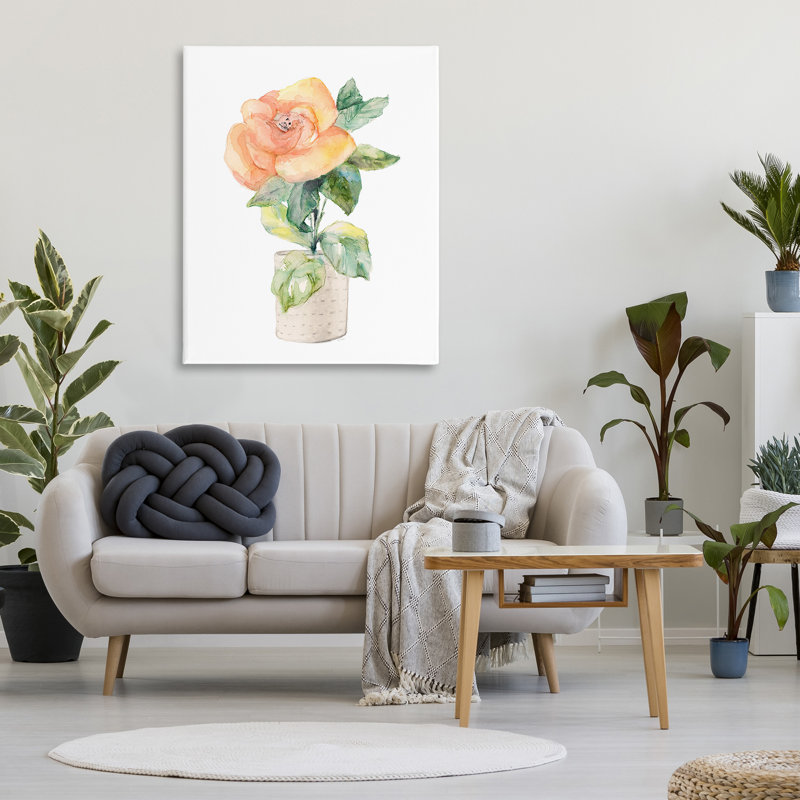 «Rose Sprig in Planter», art mural sur toile par Lanie Loreth, H 48 po x l 36 po