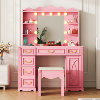 6-Drawer Makeup Vanity Set with LED Mirror and Power Outlets