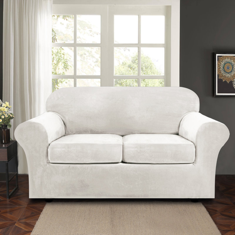 Housse pour causeuse à coussins carrés/rectangulaires, Velours blanc