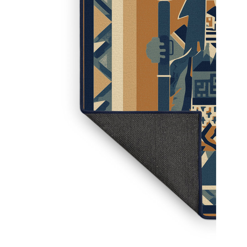 Tapis gris moelleux à motif de blocs Dunton Hopi Kachina Warrior, 5 x 8