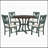 5-Piece Round Dining Table And 4 Fabric Chairs With Special-Shaped Table Legs And Storage Shelf (Antique Blue/ Dark Brown)-1804030346