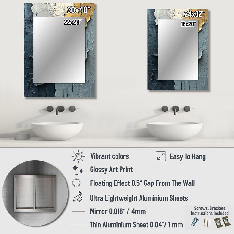 Gold Grey Fleeting Shadows I - Modern Decorative Wall Mirror, Gold Mirror, Printed Metal Art, 40" x 30"