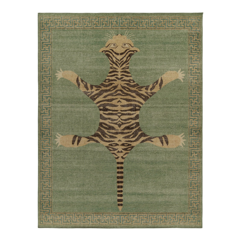 Distressed Homage Hand Knotted Wool Geometric Area Rug, Rectangle 9' x 12'