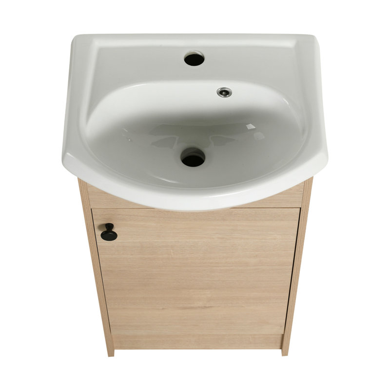 Lavabo pour armoire de salle de bain de 18 pouces - construction, grand rangement autoportant avec chêne, tablette spacieuse