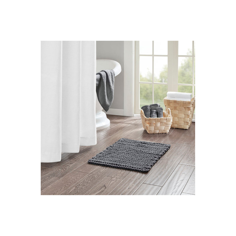 100% Cotton Chenille Chain Stitch Rug, Rectangle 1'5" x 2', Charcoal