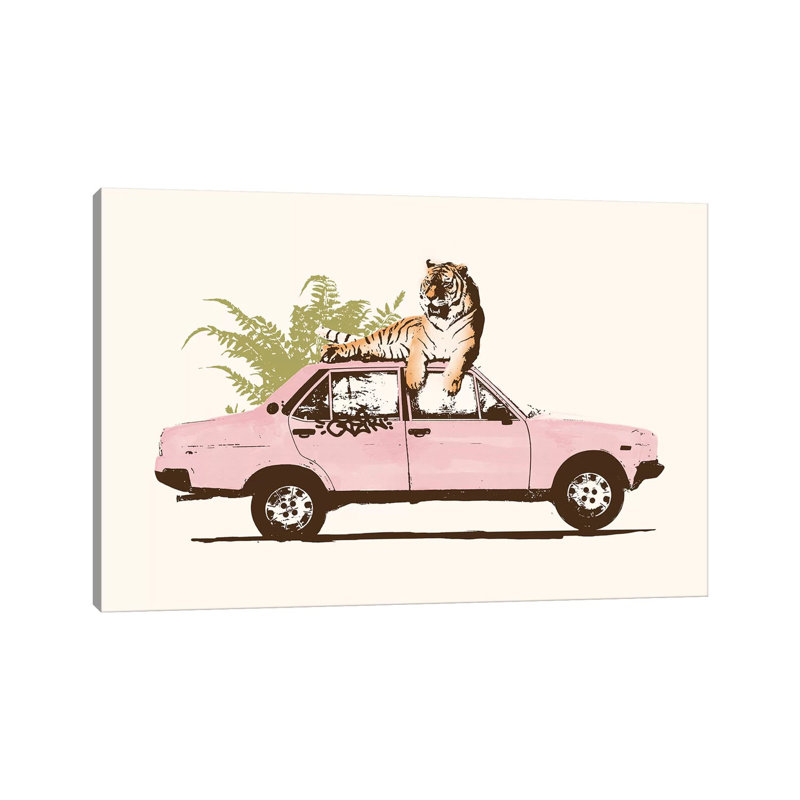 Tigre sur une voiture, H 18 po x l 26 po x P 1,5 po