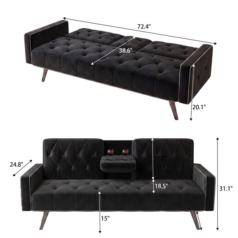 Jillane 72.4'' Square Arm Upholstered Sofa Bed, Yellow Velvet