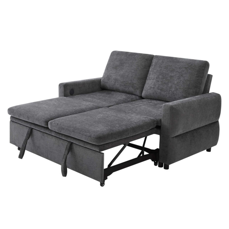 Canapé-lit convertible avec dossier réglable à 3 positions et ports USB, idéal pour les petits espaces et la vie moderne.