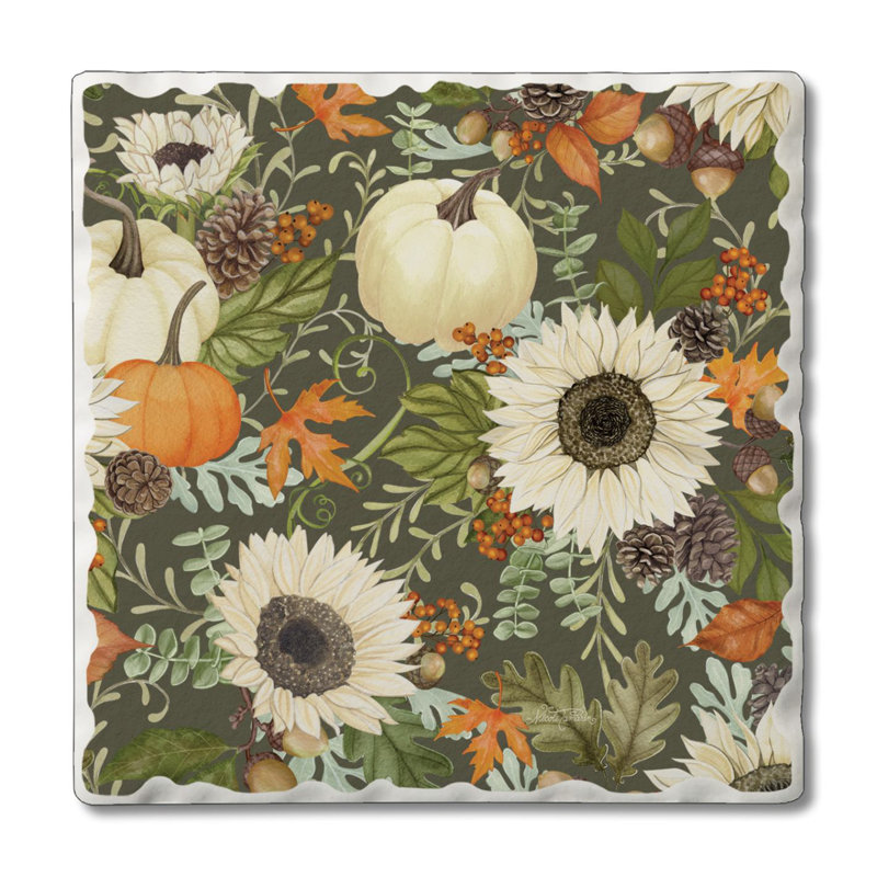 Créez votre propre ensemble de sous-verres à carreaux simples Farmhouse, Vert / crème / orange