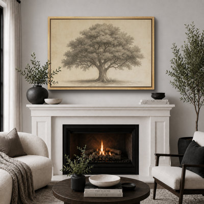 «Vintage Oak Tree Botanical Nature Illustration Rustic Charm», reproduction d'art sur toile encadrée