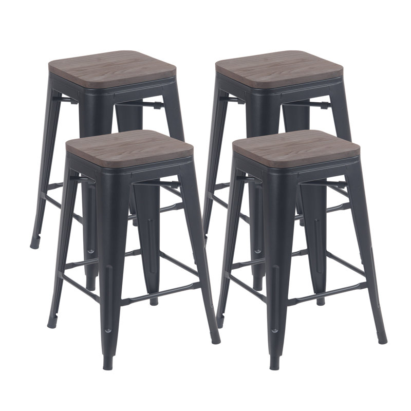 Joseito Counter Stool with Metal Frame, Matte Black, Counter Stool (24" Seat Height)
