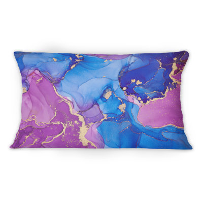 Coussin décoratif abstrait mauve et turquoise de luxe, imprimé fluide, 12 po x 20 po