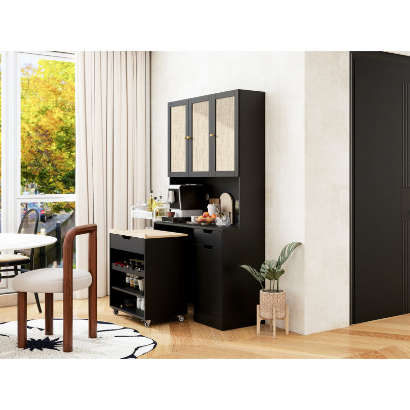 Buffet de cuisine moderne, haut de 69,84 po, noir, 3 portes, tablettes réglables, compartiment pour micro-ondes et armoire de style style noir, haut, avec tablettes