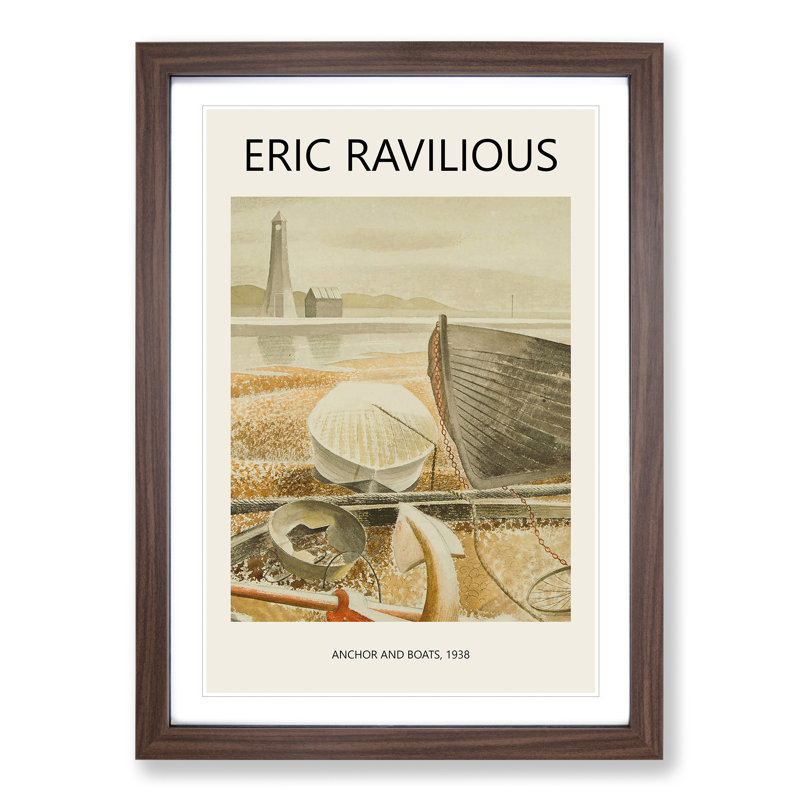 Anchor and Boats by Eric Ravilious - Picture Frame Painting, 65cm H x 48cm W x 2cm D, Walnut Framed