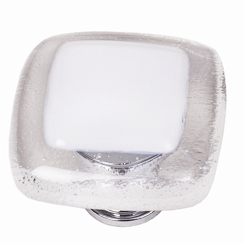 Square Knob, White, Satin Nickel
