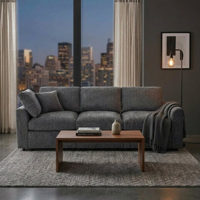 Canapé moderne 101,57 "à 3 places, canapé rembourré en chenille avec structure en bois massif, canapé de salon confortable avec 1 coussin décoratif, canapé contemporain à assise profonde pour appartement et maison