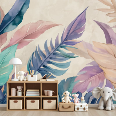 Papier peint auto-adhésif à motif de feuilles de palmier tropicales pastel abstrait style botanique bohème 69 po x l 96 po amovible en PVC autocollant pour chambre à coucher bureau à domicile