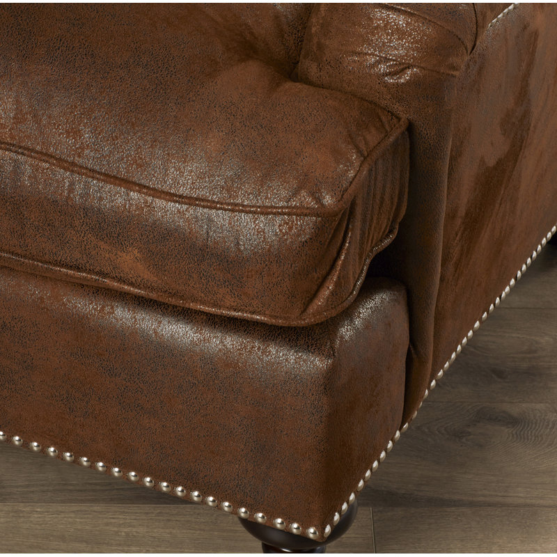 Elegant Henn Faux Leather Accent Chair – Faux Leather Upholstery & Birchwood Frame for Home, Office, Brown Faux Leather