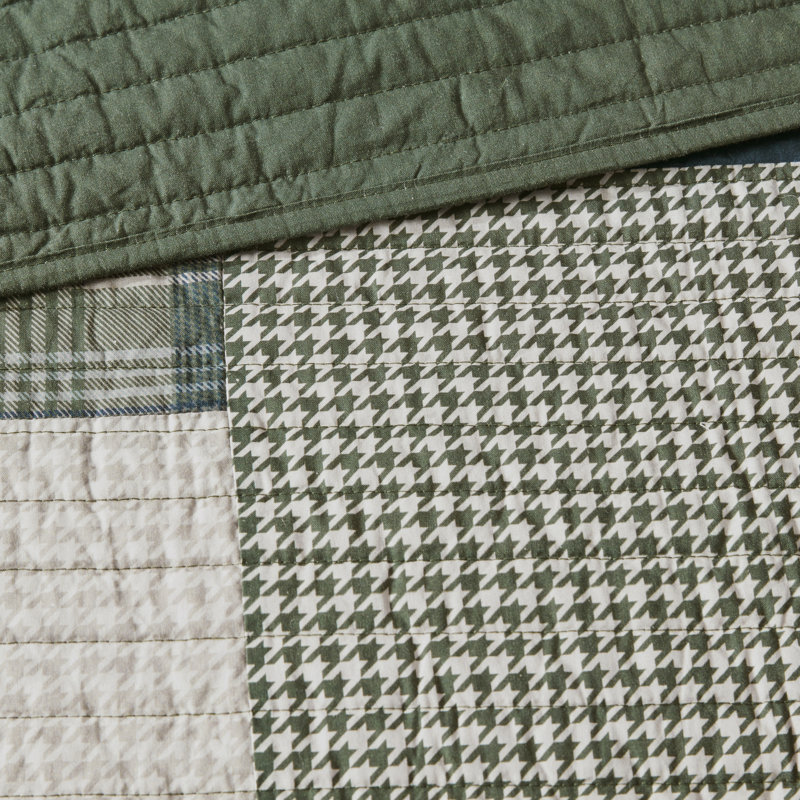 Navy and Green Cotton Patchwork Twin Quilt Set