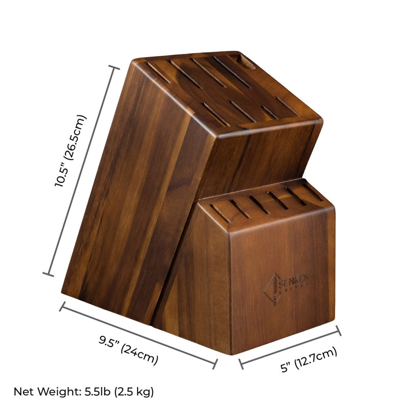 Senken Knives Senken Knives 16-Piece Imperial Collection Natural Acacia Wood Knife Block Set - Damascus Pattern Chef Knife Set, Steak Knives, Kitchen Shears - Pakka Wood Handles