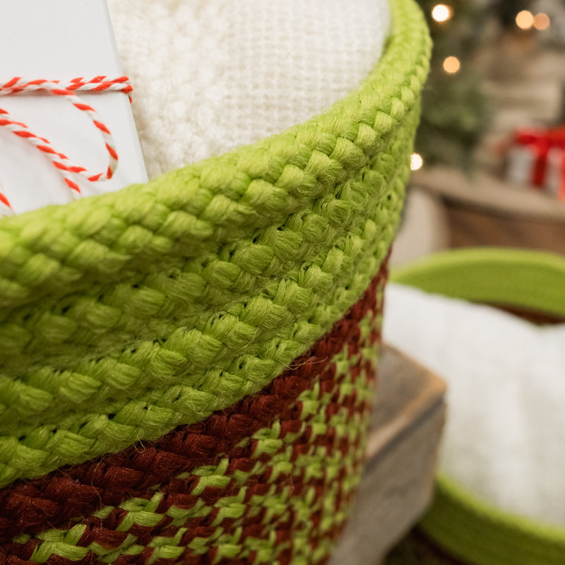 Festive Multicolor Round Woven Storage Basket with Handles