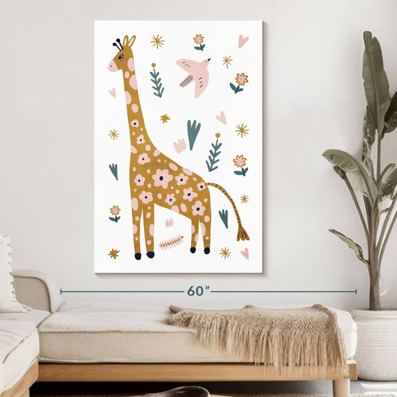 Adorable girafe scandinave sur toile, H 51 po x l 34 po x P 1,25 po
