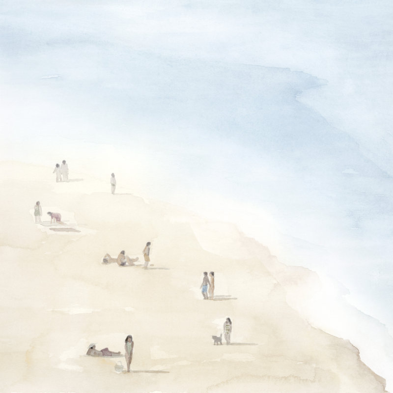 «Beach Goers II» par Grace Popp - peinture sur toile tendue, H 12 po x l 12 po