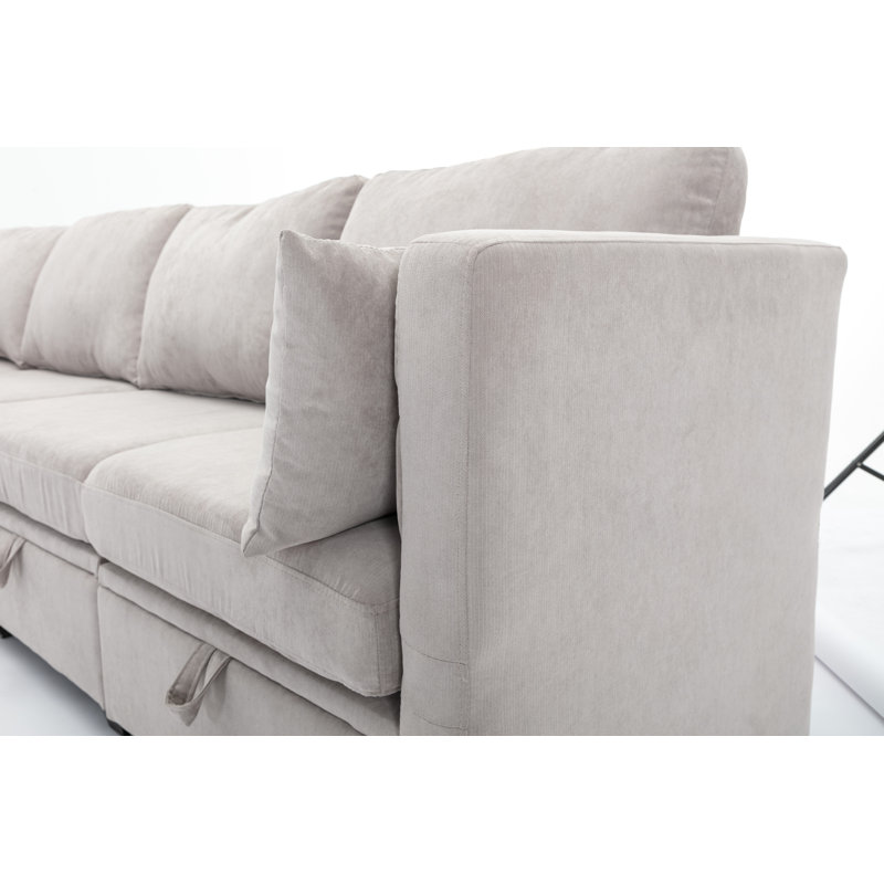 Canapé-lit modulaire 6 pièces avec sièges de rangement et dossier réglable Calkins, Polyester gris clair