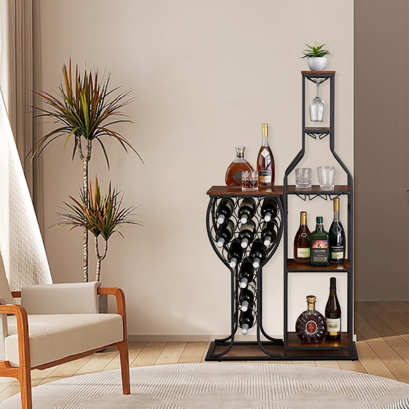 Support à vin à 5 niveaux pour plancher autoportant, 11 bouteilles, armoire à vin en bois moderne pour le bar, la cuisine et la salle à manger