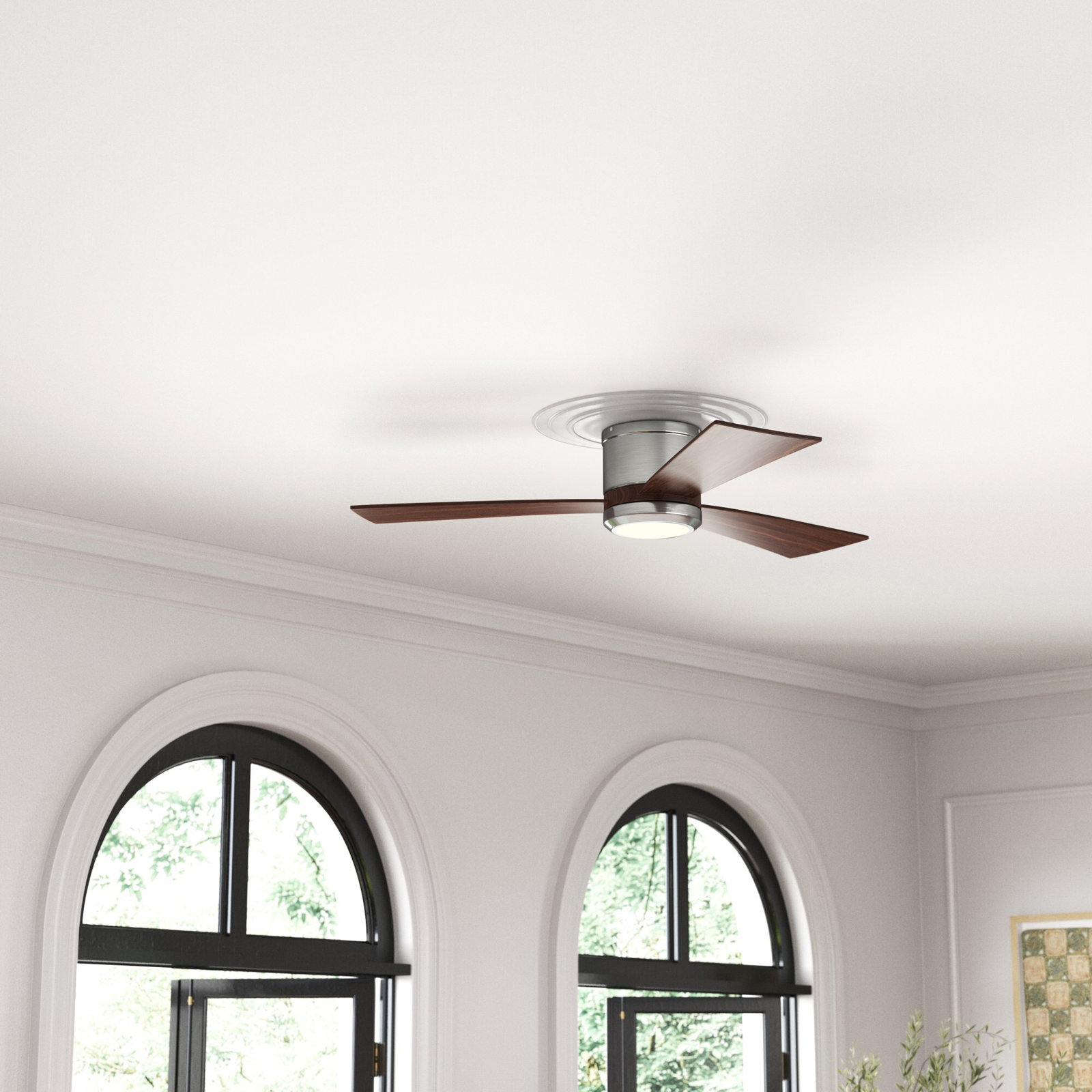 Rodrick 3 Blade Ceiling Fan with LED Light Kit, Brushed Steel with Teak ABS Blades, 42 inches