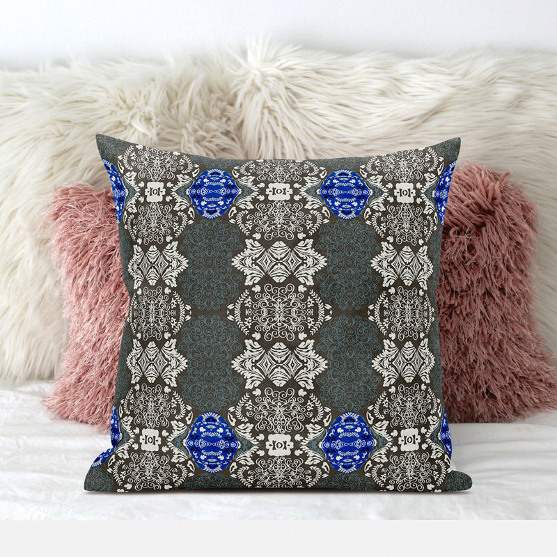 16" Square Brown and Blue Geometric Broadcloth Pillow