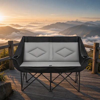 Chaise de camping double, chaise de camping surdimensionnée pour deux personnes avec support robuste de 660 lb, porte-gobelets doubles, porte-verres à vin et sangles à magazines pour l'extérieur et la plage