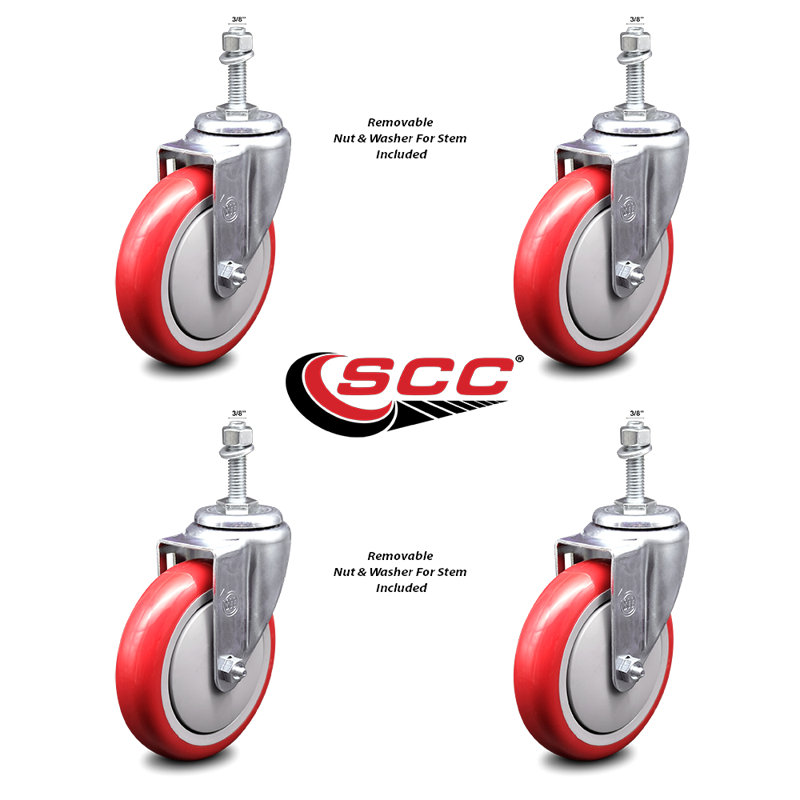 Ensemble de roulettes à tige filetée en polyuréthane 3/8 po 2 freins SCC