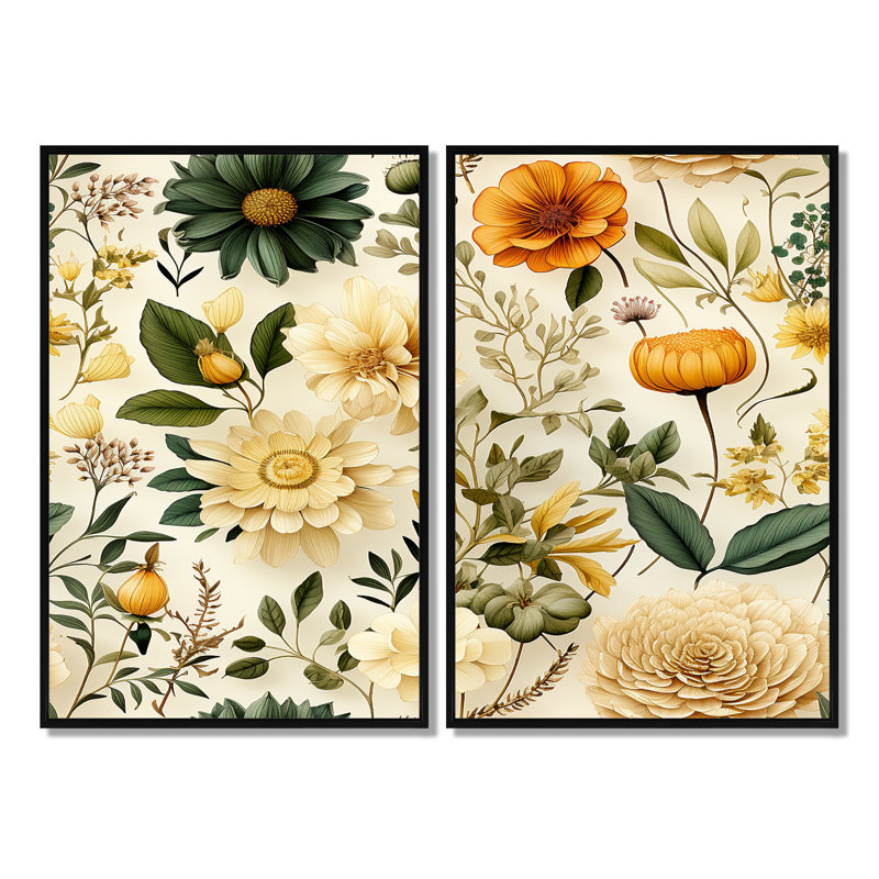 Motif floral boho Wanderlust, H 36 po x l 48 po, Impression encadrée flottante, Noir