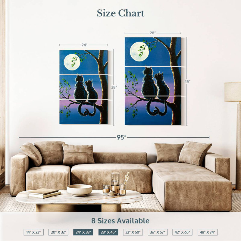 Couple de chats Hardie au clair de lune, H 38 po x l 24 po