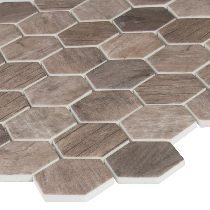 Carreau de mosaïque de plancher et de mur en verre romain hexagonal 11 po x 13 po Roman Timber