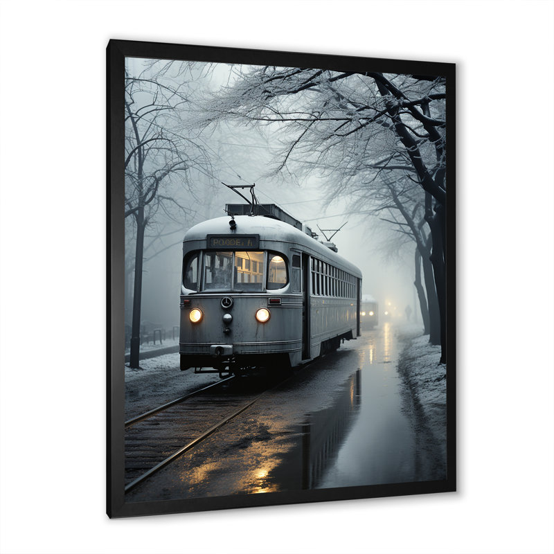 «Train Charm in Winter Photo», impression d'art mural train, Cadre simple noir, H 32 po x l 16 po