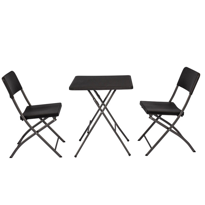 Black Folding Square Trestle Table and Chairs Indoor Outdoor Patio Set