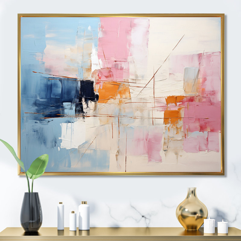 Patchwork abstrait IV sur toile, H 30 po x l 40 po x P 1,5 po, Cadre flottant doré