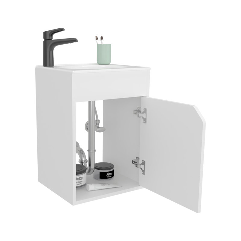 FM FURNITURE Nelson Bathroom Floating Vanity With A Door, White