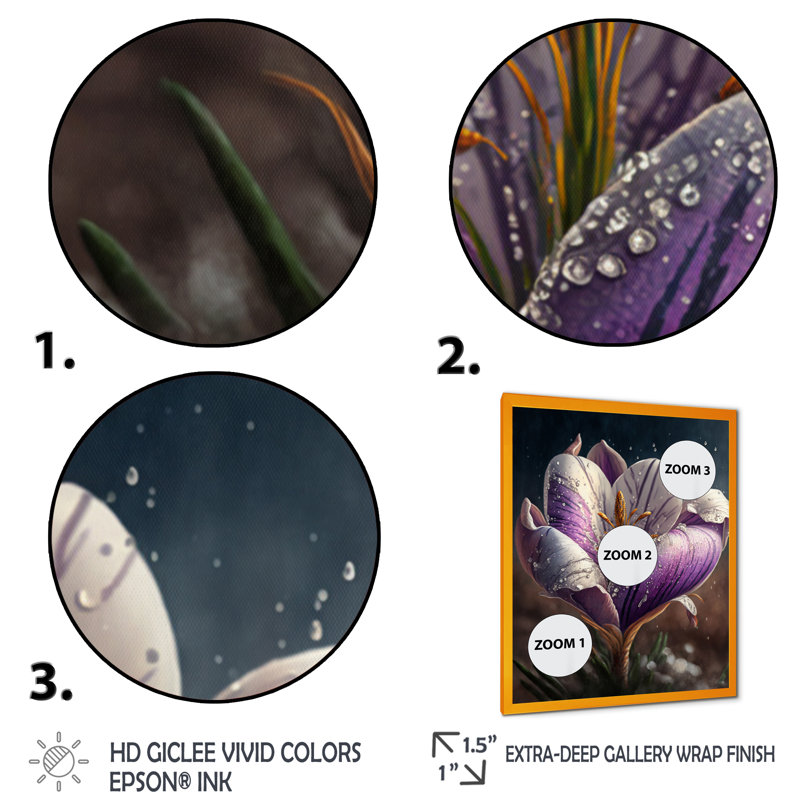 «Blooming Crocus I», reproduction sur toile, Cadre photo doré, L 12 po x H 20 po