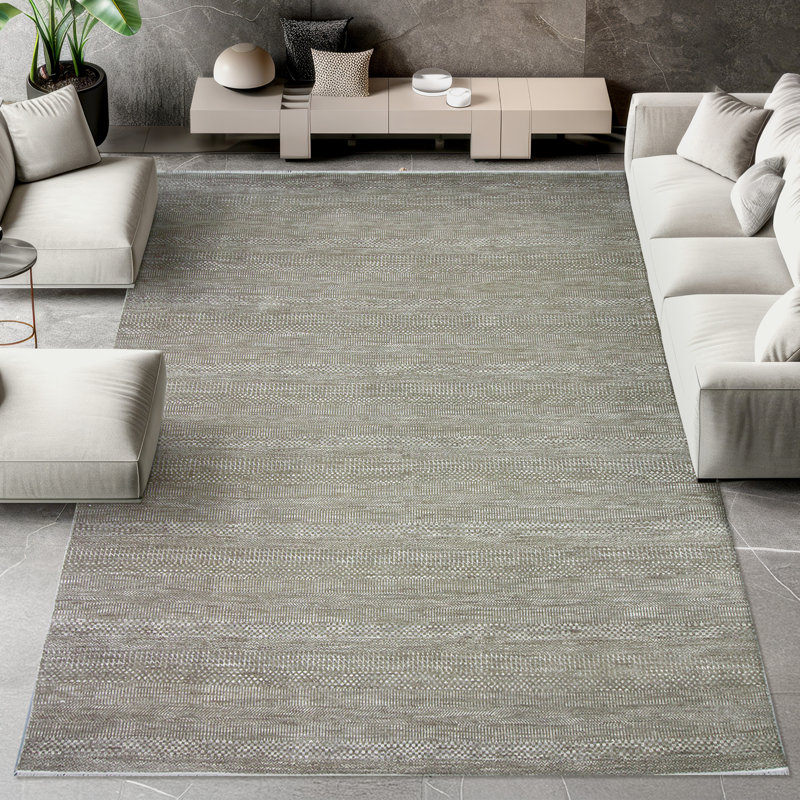 Tapis gris / ivoire noué à la main de haute qualité, Rectangle 9 pi x 12 pi