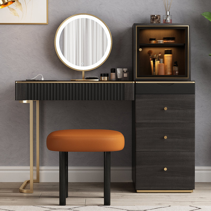 Dressing Table with Mirror, Black