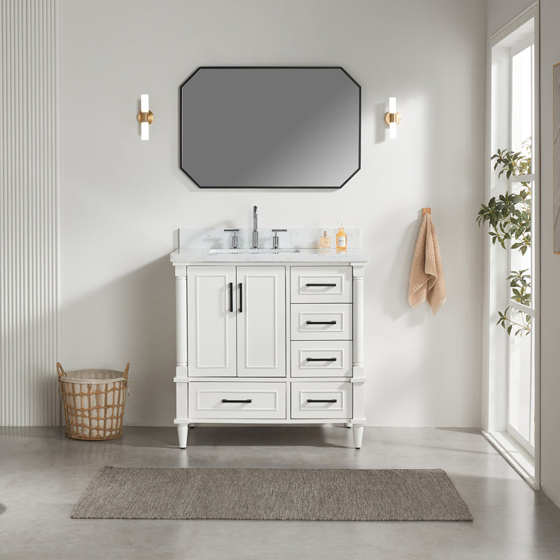 Meuble-lavabo simple autoportant de 36 po avec 2 ensembles de poignées libres entièrement assemblé, 36"