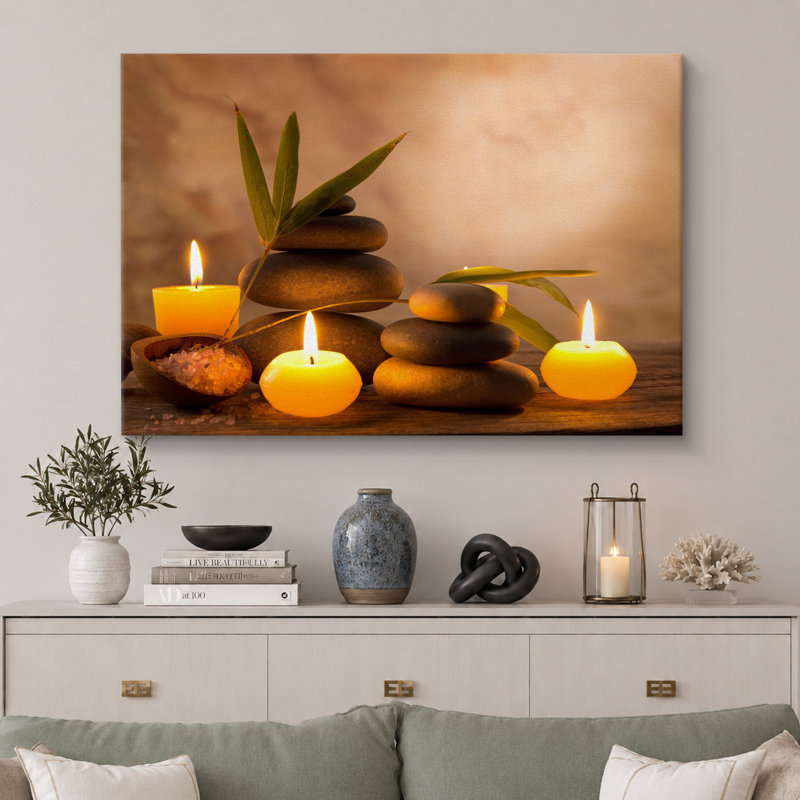 Zen Stones Relaxing Massage Atmosphere Laundry & Bathroom Photograph Canvas Print Large Wall Art, 24" H x 36" W
